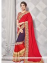 Faux Chiffon Red Designer Half N Half Saree