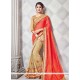 Faux Crepe Beige And Orange Patch Border Work Half N Half Saree