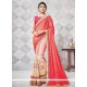 Patch Border Faux Crepe Designer Half N Half Saree In Peach And Pink