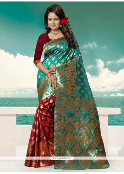 Blue And Maroon Weaving Work Banarasi Silk Designer Traditional Saree