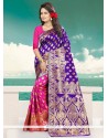 Banarasi Silk Blue And Rani Designer Traditional Saree