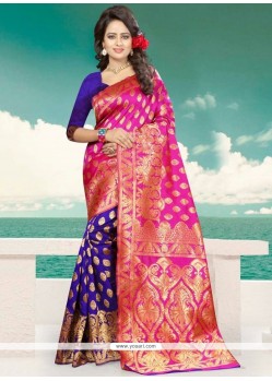 Banarasi Silk Blue And Rani Weaving Work Traditional Designer Saree