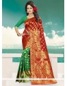 Green And Red Weaving Work Banarasi Silk Bandhani Saree