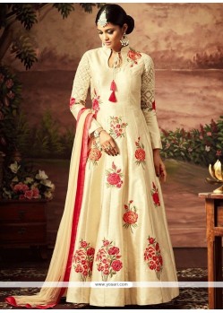Cream Resham Work Readymade Anarkali Suit