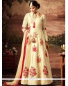 Cream Resham Work Readymade Anarkali Suit