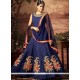 Embroidered Art Silk Readymade Anarkali Suit In Navy Blue