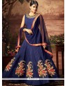 Embroidered Art Silk Readymade Anarkali Suit In Navy Blue