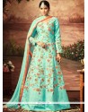 Blue Resham Work Art Silk Readymade Anarkali Suit