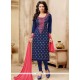 Resham Work Navy Blue Cotton Churidar Designer Suit