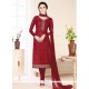 Embroidered Work Faux Georgette Maroon Churidar Designer Suit