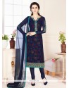 Embroidered Work Navy Blue Churidar Designer Suit