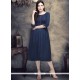 Plain Work Navy Blue Cotton Party Wear Kurti