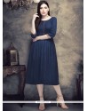 Plain Work Navy Blue Cotton Party Wear Kurti