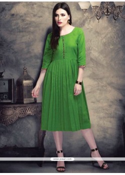 Plain Work Green Party Wear Kurti