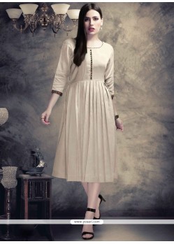 Plain Work Cotton Off White Party Wear Kurti