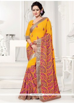 Lace Faux Georgette Designer Saree In Yellow