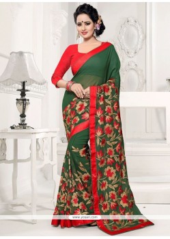 Green Embroidered Work Faux Georgette Classic Designer Saree