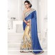 Art Silk Blue And Cream Designer Half N Half Saree