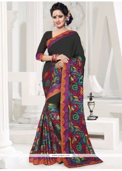 Black Lace Work Faux Georgette Classic Saree