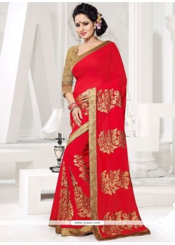 Lace Work Red Designer Saree