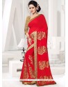 Lace Work Red Designer Saree