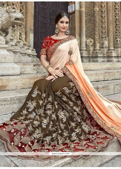 Resham Work Faux Georgette Half N Half Designer Saree