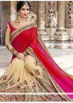 Faux Georgette Resham Work Designer Half N Half Saree