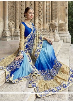 Resham Work Blue Classic Designer Saree