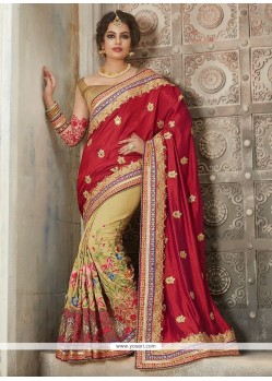 Resham Work Art Silk Designer Half N Half Saree