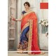 Art Silk Navy Blue And Orange Resham Work Half N Half Designer Saree