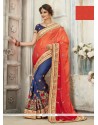 Art Silk Navy Blue And Orange Resham Work Half N Half Designer Saree