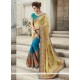 Beige And Blue Designer Half N Half Saree