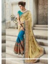 Beige And Blue Designer Half N Half Saree