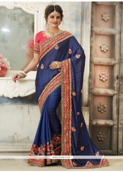 Art Silk Navy Blue Classic Designer Saree