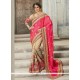 Art Silk Beige And Pink Resham Work Designer Half N Half Saree