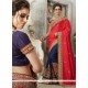 Art Silk Navy Blue And Red Half N Half Saree