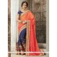 Navy Blue And Orange Patch Border Work Art Silk Half N Half Designer Saree