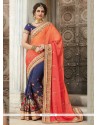 Navy Blue And Orange Patch Border Work Art Silk Half N Half Designer Saree