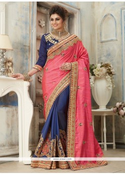 Navy Blue And Pink Half N Half Saree