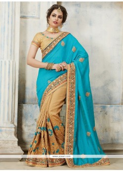 Art Silk Resham Work Designer Half N Half Saree