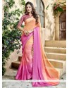 Satin Peach And Pink Lace Work Shaded Saree