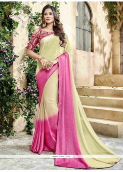 Faux Georgette Cream And Pink Shaded Saree