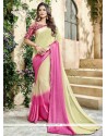 Faux Georgette Cream And Pink Shaded Saree