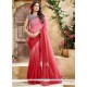 Faux Georgette Pink And Red Lace Work Shaded Saree