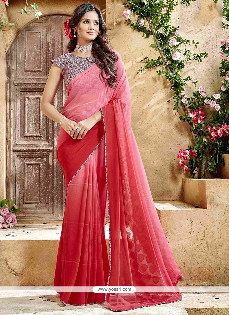 Buy Reeta Fashion Elegant Dark Red Georgette Ombre Pedding with lace Saree  with Unstitched Blouse Online at Best Prices in India - JioMart.