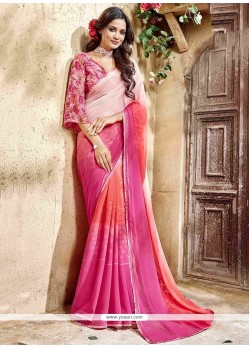 Lace Work Faux Georgette Shaded Saree