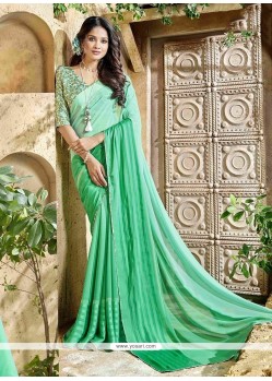 Sea Green Lace Work Faux Georgette Shaded Saree