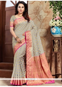 Grey Weaving Work Designer Traditional Saree