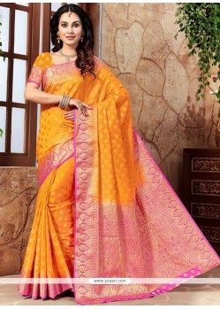 Art Silk Orange Weaving Work Traditional Designer Saree