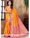 Art Silk Orange Weaving Work Traditional Designer Saree